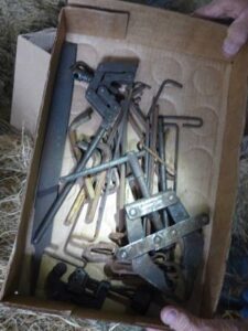 LOT 119 BOX OF ALLEN HEAD WRENCHES, TUBE CUTTER, CHAIN BREAKER, & FILES