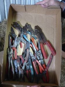 LOT 120 BOX OF MISC PLIERS & BOX OF SNAP RING PLIERS