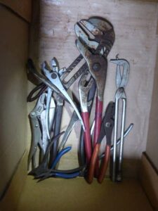 LOT 120 BOX OF MISC PLIERS & BOX OF SNAP RING PLIERS