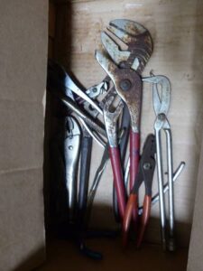 LOT 120 BOX OF MISC PLIERS & BOX OF SNAP RING PLIERS
