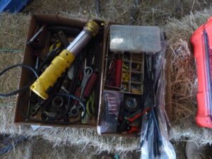 LOT 121 2 BOXES OF VARIOUS TOOLS & SUPPLIES 
