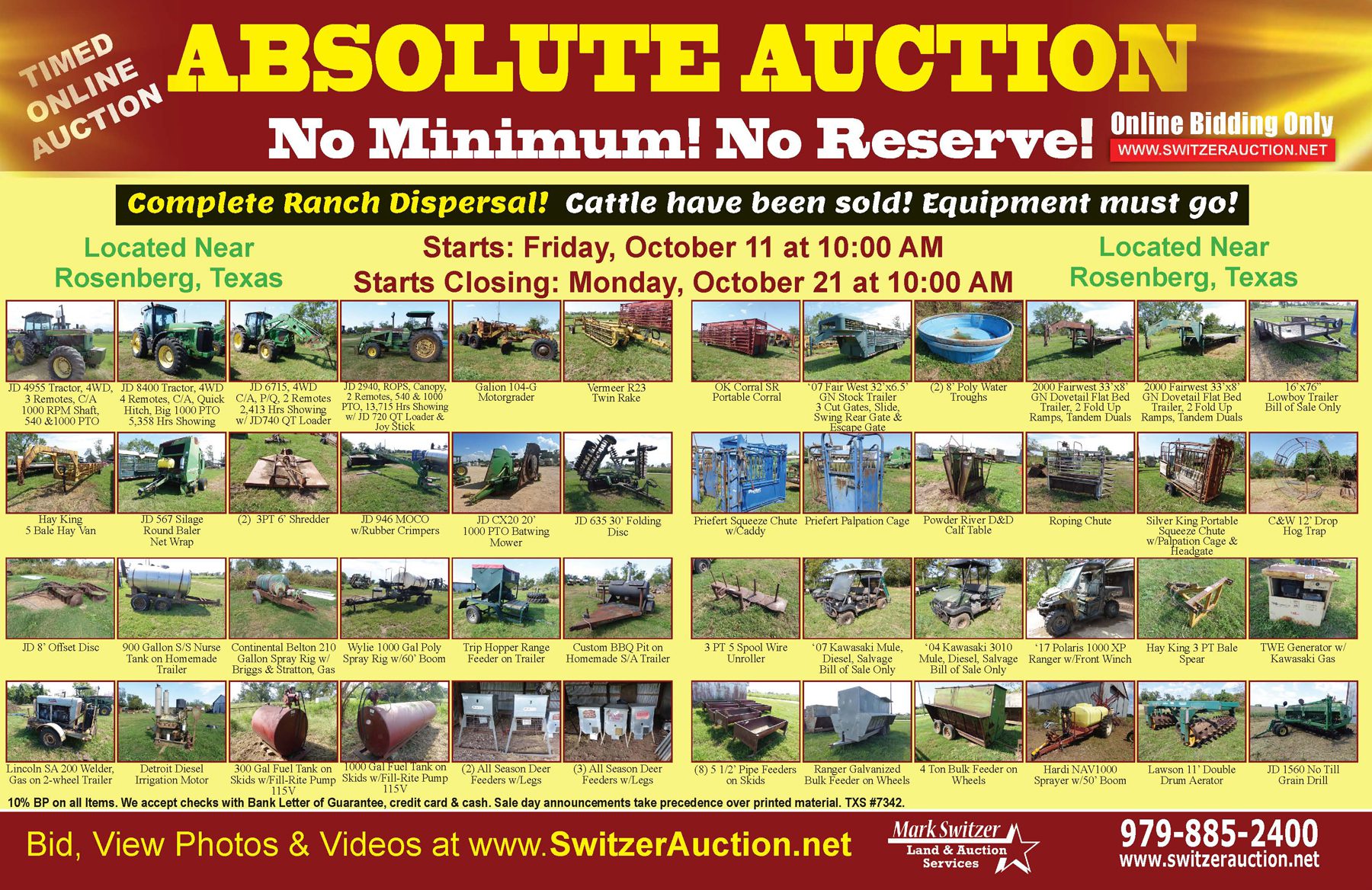 Absoulte Auction Oct 11 2024. Complete Ranch Dispersal. Online Bidding Only www.switzerauction.net